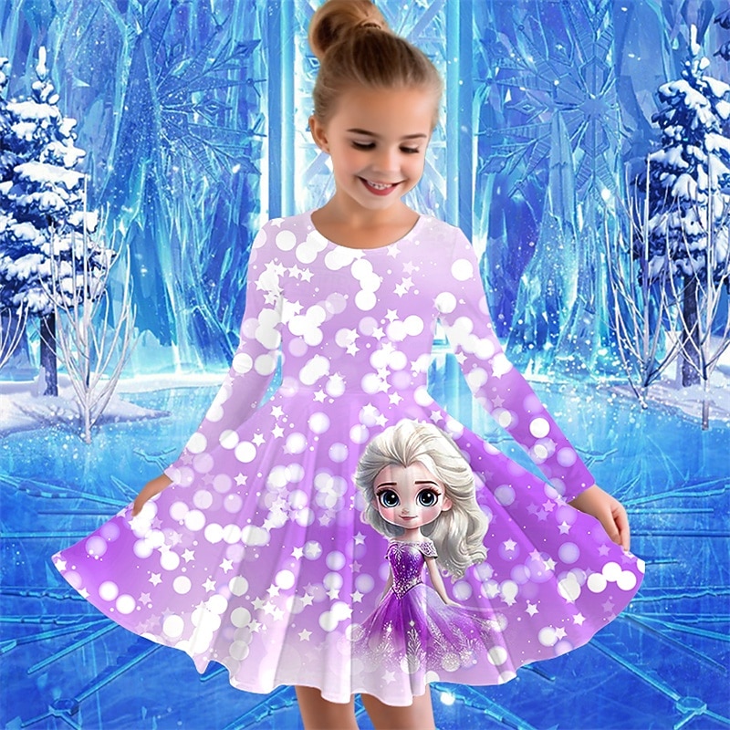 Tyttöjen 3D Piirretty Mekko Pitkähihainen Kesä Kevät Loma Päivittäin Pyhäpäivä Prinsessa Kaunis Makea Lapset 4-12 vuotta Rento mekko A linjainen mekko Polvipituinen Normaali 2025 - $16.99 –P6