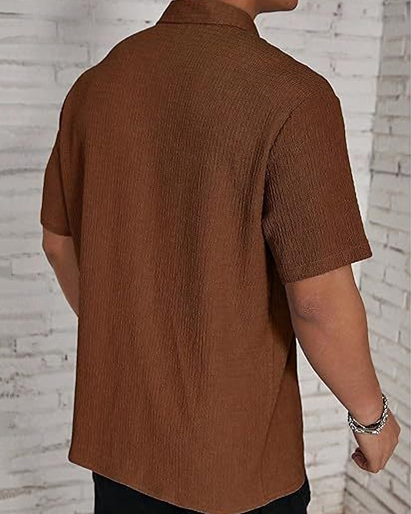 Per uomo Camicia Camicia Estiva Camicia casual Camicia da Spiaggia Camicia con Bottoni Marrone Scuro Nero Bianco Verde chiaro Rosa Manica Corta Semplice Bavero Vacanza Camicia hawaiana Abbigliamento del 2025 a $23.99 –P17