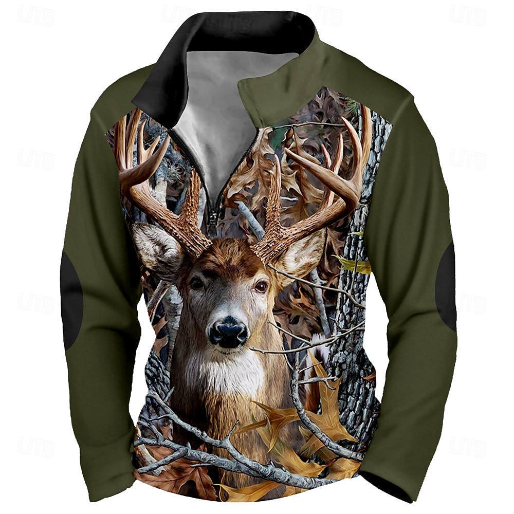 Men's Elk Camo Sweatshirt Sports Color Block Long Sleeve High Neck Outdoor Hunting Black Brown Dark Gray Gray Zipper Quarter Zip Fall Winter Designer S M L XL XXL 3XL 2026 - $30.99 –P4
