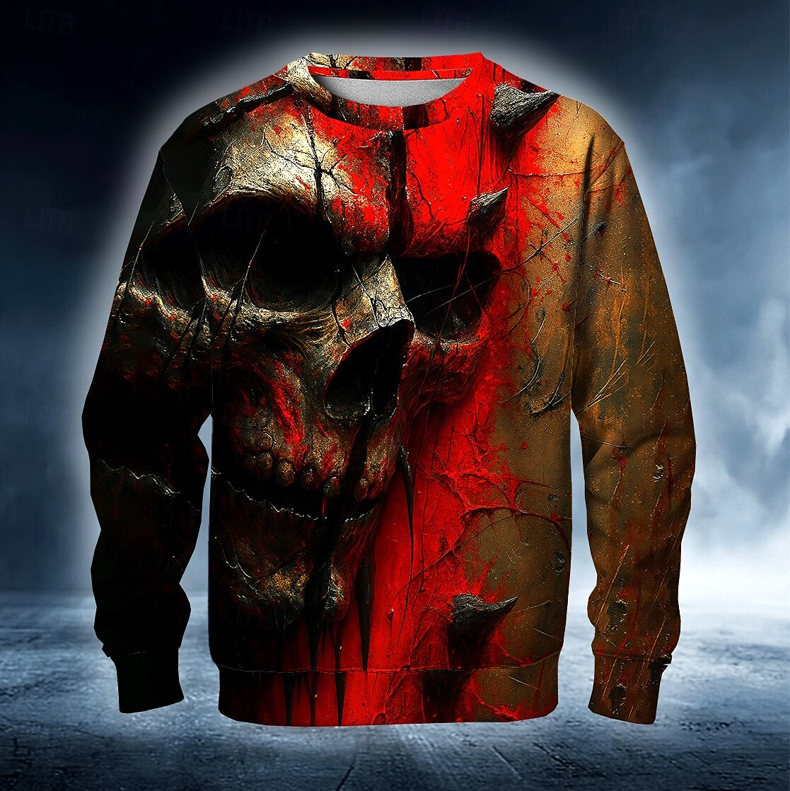 Halloween Miesten Viikatemies Paholainen College Punk Juhla Pitkähihainen Tiukka pyöreä kaula-aukko Loma Rubiini Sininen Crewneck 3D Kaikki vuodenajat Suunnittelija 2025 - $26.99 –P2