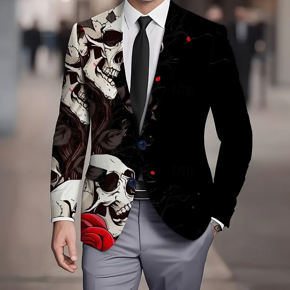 Abrigo blazer masculino para fiestas casual festival contemporáneo diario todas las estaciones 100% poliéster calaveras geniales rosa 3D Print botones térmico cálido cómodo blazer de un solo botón 2026 - $85.99 –P1