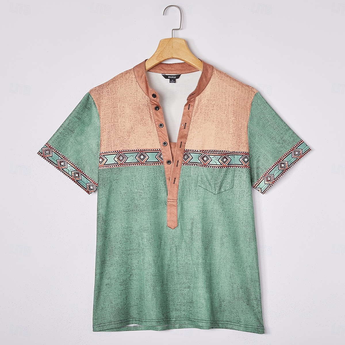 Men's Tribal Ethnic T Shirt Henley Shirt Tee Short Sleeve Designer Basic Ethnic Outdoor Casual Daily Summer Lake blue Black Light Green Dark Blue Light Blue Henley Henley T-Shirt 2026 - $21.99 –P9