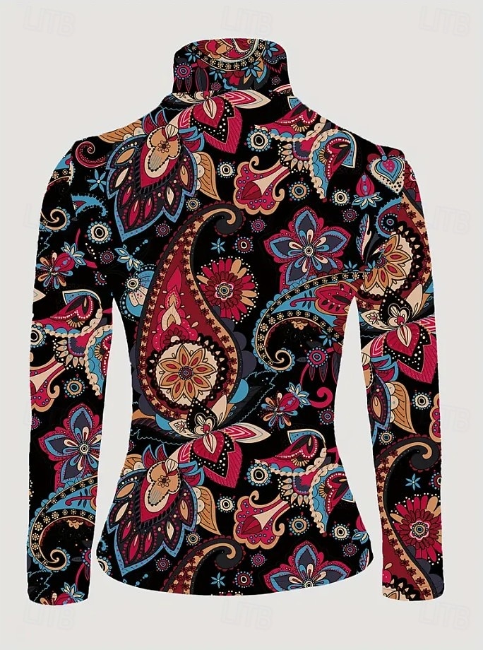 Femmes Tunique Fleuri Élégant Bohème ancien manche longue Col roulé Col haut Hauts Réguliers Sortir Noir Fuchsia Vert Automne Hiver de 2025 ? $24.99 –P7