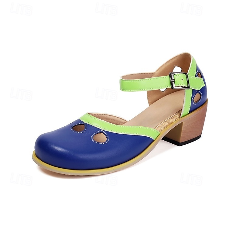 damskie buty vintage typu mary jane ze skóry ekologicznej na obcasie z wycięciem i regulowanym paskiem – wygodne buty retro na klockowym obcasie na okazje codzienne i formalne 2026 - $42.99 –P4