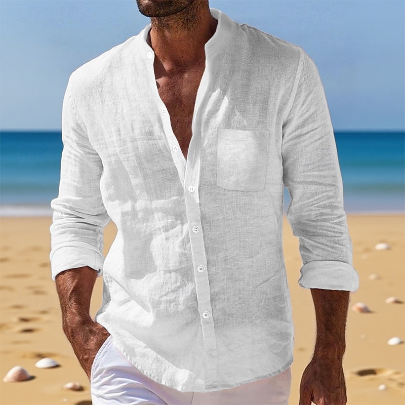 Per uomo Camicia Camicia di lino Camicia Estiva Abbigliamento da spiaggia Camicia con Bottoni Semplice Vacanza Quotidiano Bianco Giallo Blu marino Blu Manica Lunga Colletto alla coreana Estate Autunno del 2026 a $24.99 –P13