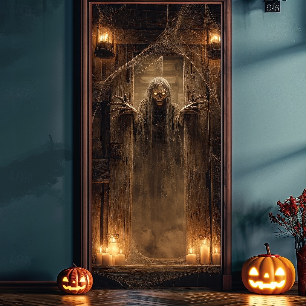 Ajtófedél Kültéri bannerek Csontváz Pszichedelikus Sötét Punk Gótikus Buli Szabadtéri Felvételi hátterek Bejárati ajtó Fali veranda Lakberendezés 2025 - $11.99 –P6