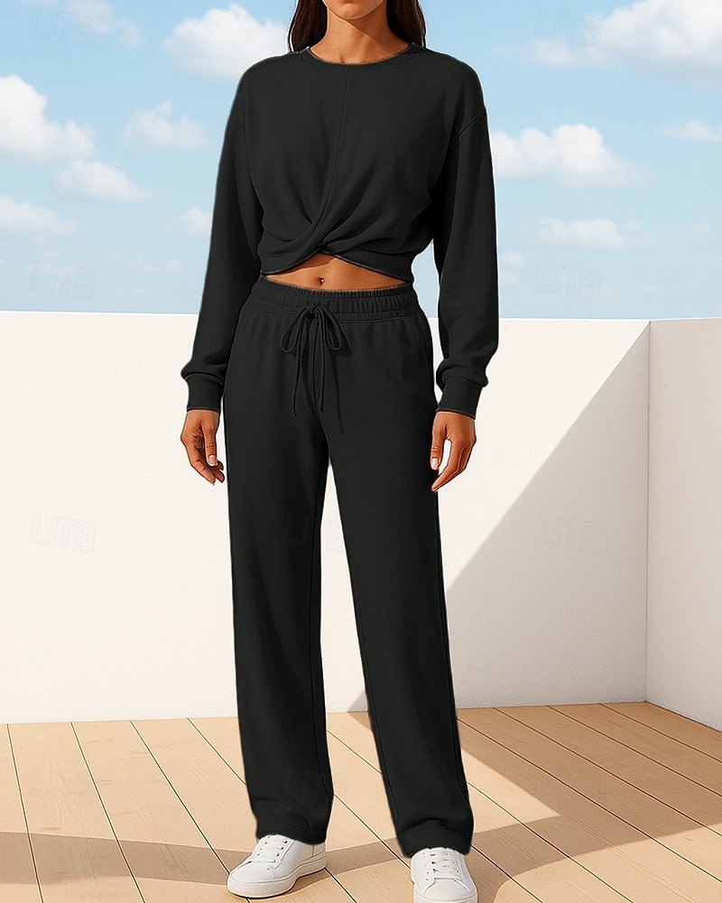 Mujer Conjuntos de chándal con jersey Conjuntos deportivos casuales Conjuntos de salón de 2 piezas Perneras anchas Color sólido Trajes de Yoga Primavera Negro Verde Ejército Al Aire Libre Viaje Correr 2025 - $35.99 –P6