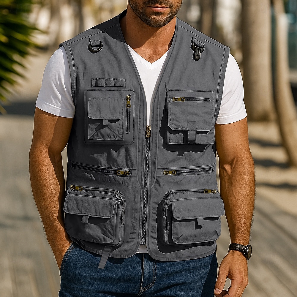 Herr Utomhusväst Taktisk jacka Utomhussport Ledigt Fiske Camping och vandring Aktiv Sportig Sommar Vår Flera fickor Flerskikt Mesh-paneler Polyester Maska Taktisk Fiske Dragkedja Kraglös Normal Svart 2025 - $29.99 –P7