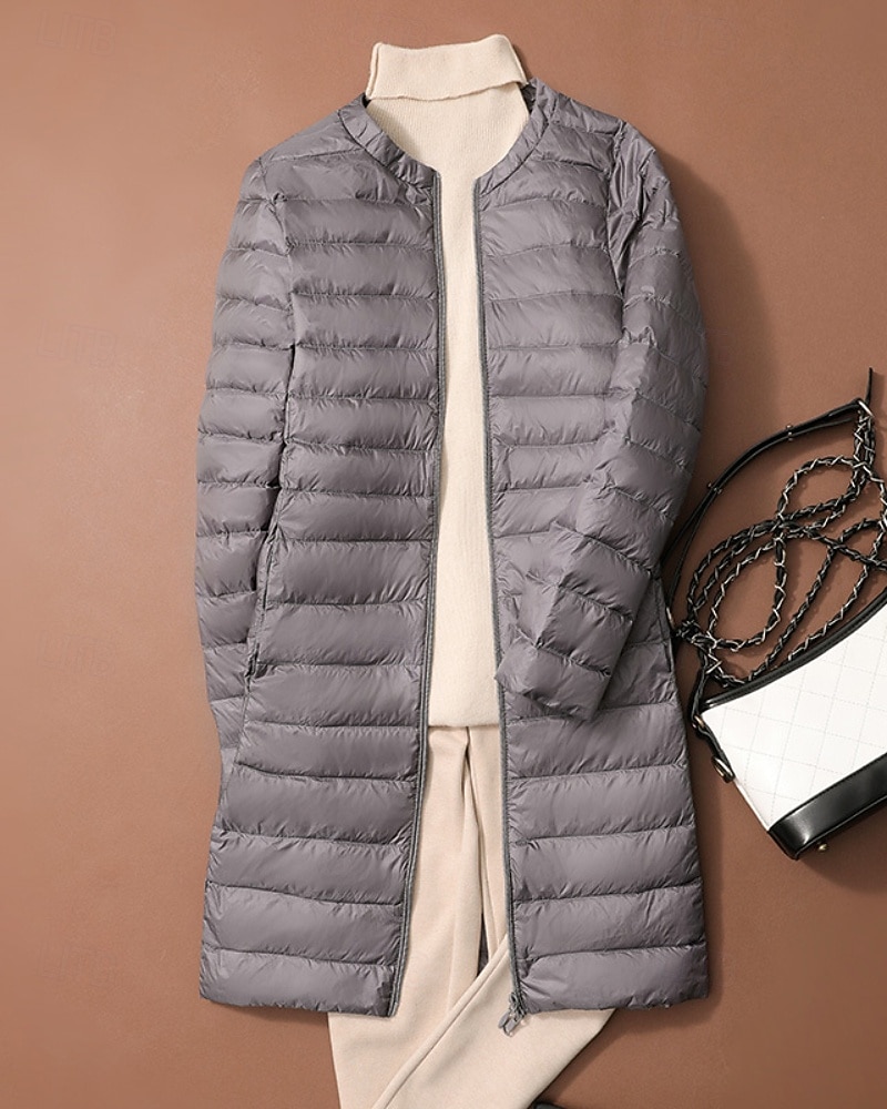 Femmes Doudoune Manteau Chaud Confortable Fermeture éclair Avec Poches Mode Uni Tenue quotidienne Sortir Décontracté Quotidien Week-end Fermeture éclair Long Col Rond Coupe régulière manche longue de 2025 ? $57.99 –P3