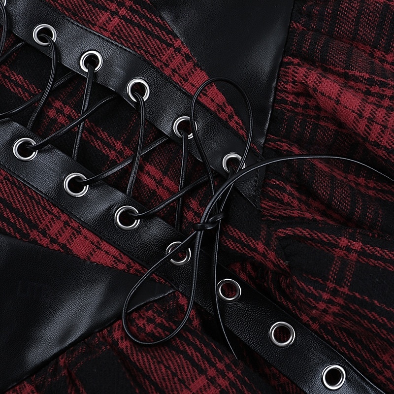 Punk a gotika Mini Asymetrické Šaty Bez rukávů Gotická dívka Popruh na špagety Korzet Pléd Rozevláté Maškarní kostým Unisex předvečer Všech svatých Karneval Párty Ležérní Noc a speciální příležitost 2025 - $39.99 –P9