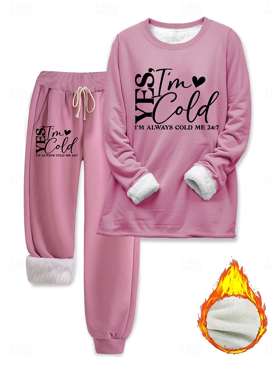 Damen Elegant Warm Mode Zweiteilige Sets Trainingsanzug Hosen-Sets Langarm Bischofsärmel Rundhalsausschnitt Grafik Buchstabe Druck Outdoor Urlaub Täglich Schwarz Rosa Dunkelpink Frühling Normale 2025 - $41.99 –P1