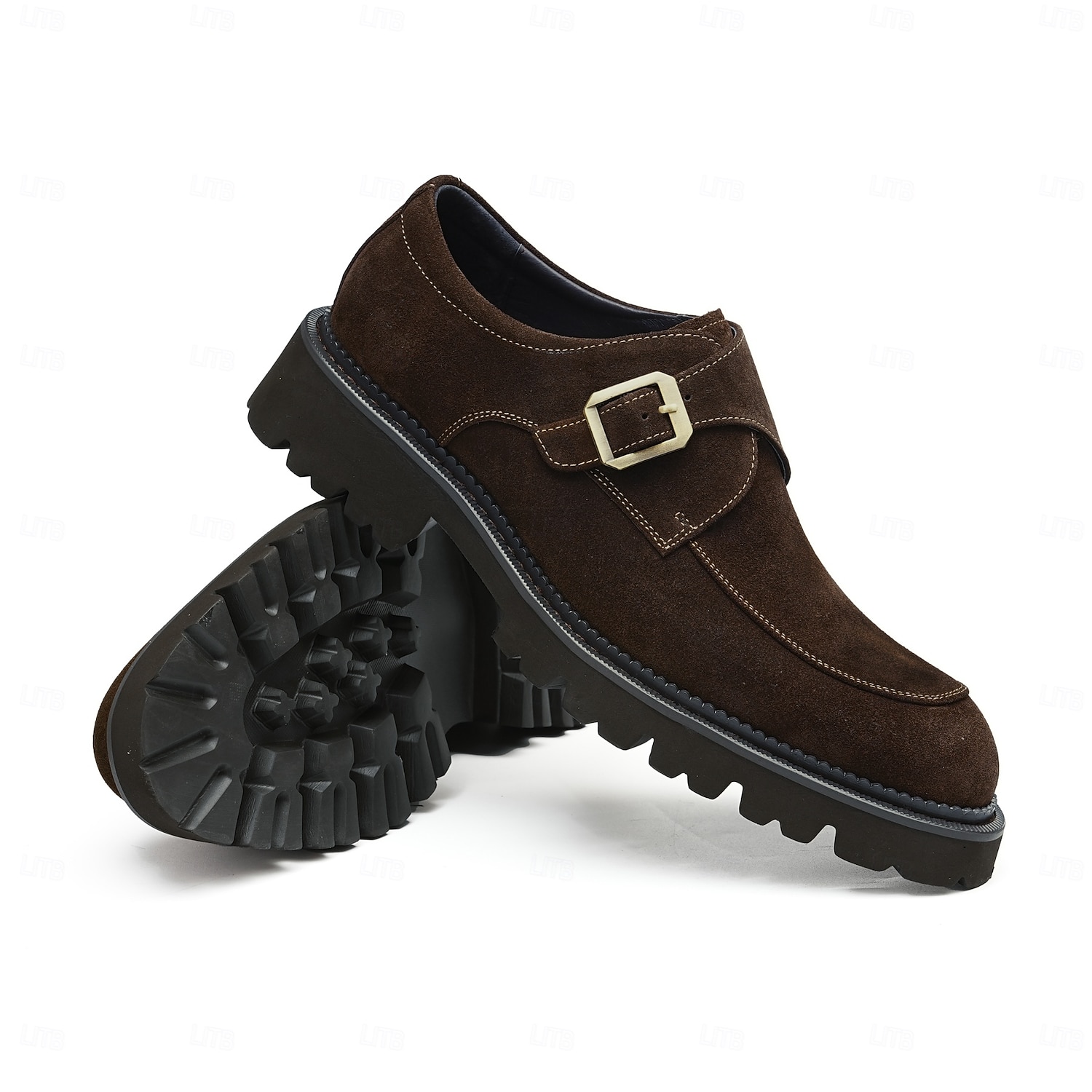 Chaussures à boucle en cuir suédé marron pour homme - Chaussures classiques en cuir de vachette véritable de première couche pour le bureau et les occasions formelles de 2025 ? $99.99 –P3