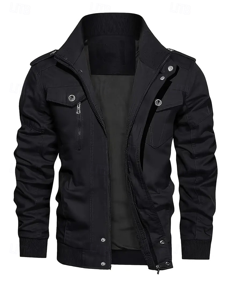 Miesten Utility takki Cargo takki Loma Päivittäin Pidä lämpimänä Tasku Syksy Talvi Tavallinen Muoti Klassinen Kauluskäänne Normaali Musta Khaki Armeijan vihreä Jackets 2026 - $44.99 –P10