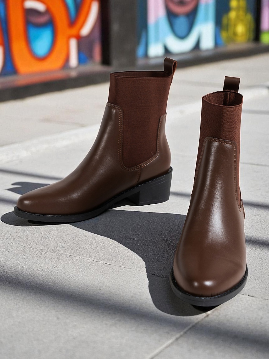 Bruna chelsea-stövlar i konstläder för dam – elastiska slip-on-stövlar med låg klack för daglig pendling, höstkläder och vardagskläder i stan 2025 - $34.99 –P7