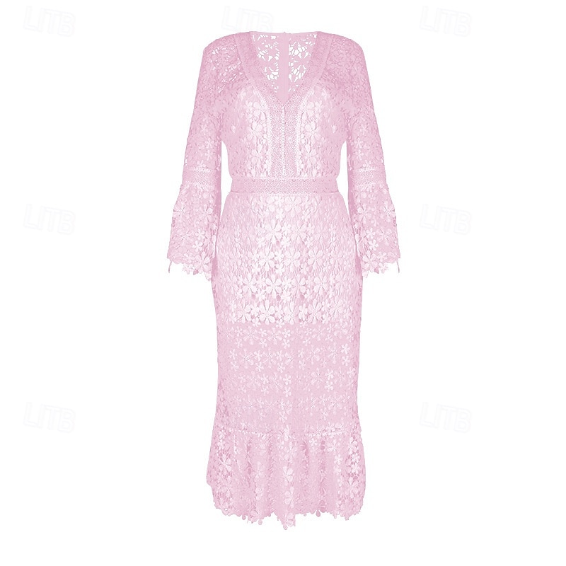 Damen Langes Kleid Maxikleid Spitzenkleid Freizeitkleid Sommerkleid Mode Modern Täglich Strand Wochenende Normale Passform Einfach Langarm V Ausschnitt Weiß Gelb Rosa Blau Sommer Frühling 2025 - $34.99 –P11
