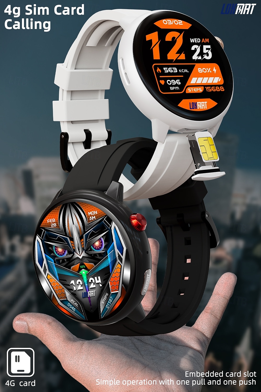 LOKMAT SKY GT Умные часы 1.43 дюймовый Смарт-часы-телефон 3G 4G Bluetooth Педометр Напоминание о звонке Датчик для отслеживания активности Совместим с Android iOS Женский Мужчины GPS 2025 - $106.99 –P3