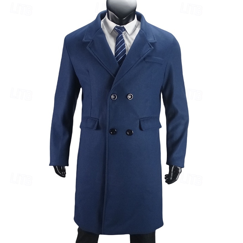 Herren Mantel Trenchcoat Langer Trenchcoat Urlaub Täglich Herbst Winter Polyester Winddicht Warm Oberbekleidung Bekleidung Mode Klassisch Einfach Tasche Revers Doppelreihig 2025 - $48.99 –P8