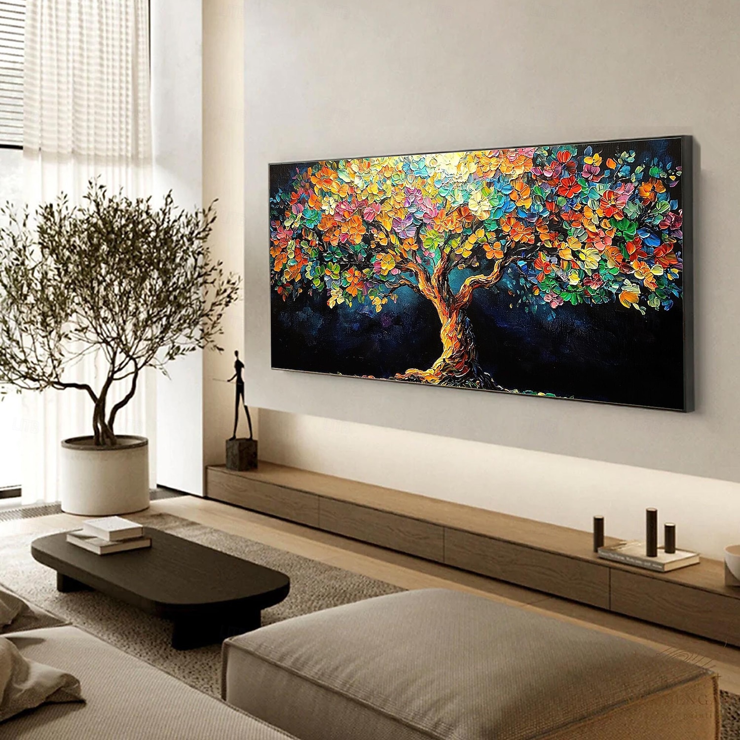 2025年 手作りのオリジナルのカラフルな咲く木の油絵、キャンバスの壁、抽象的な生命の木の絵画、家の装飾用、枠張り付き/内枠なしの絵画  コレクション – $100.99 –P16