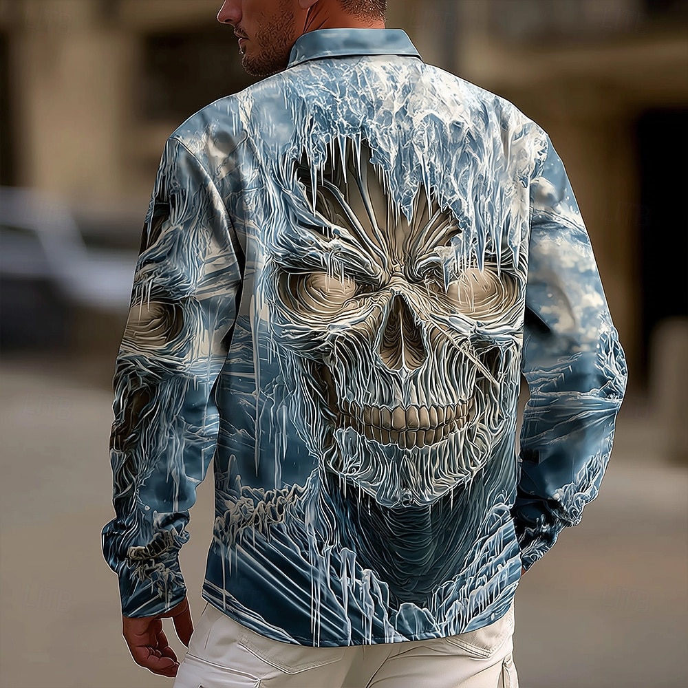 Halloween Herren Schädel Frozen Hemd Knopfhemd Langarm Dunkler Gothic-Stil Ferien Streetwear Frühling Herbst Umlegekragen 3D-Druck Hemden mit Kragen Blau 2025 - $25.99 –P1