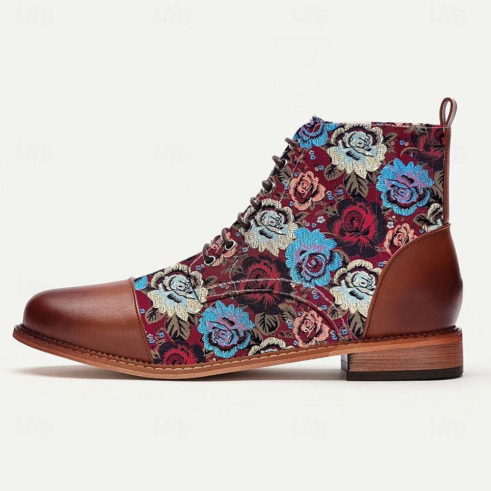 Botas masculinas de tecido jacquard marrom com cadarço e estampa floral de rosas, sapatos sociais vintage elegantes para festas, casamentos e eventos gatsby de 2025 por $46.99 –P3
