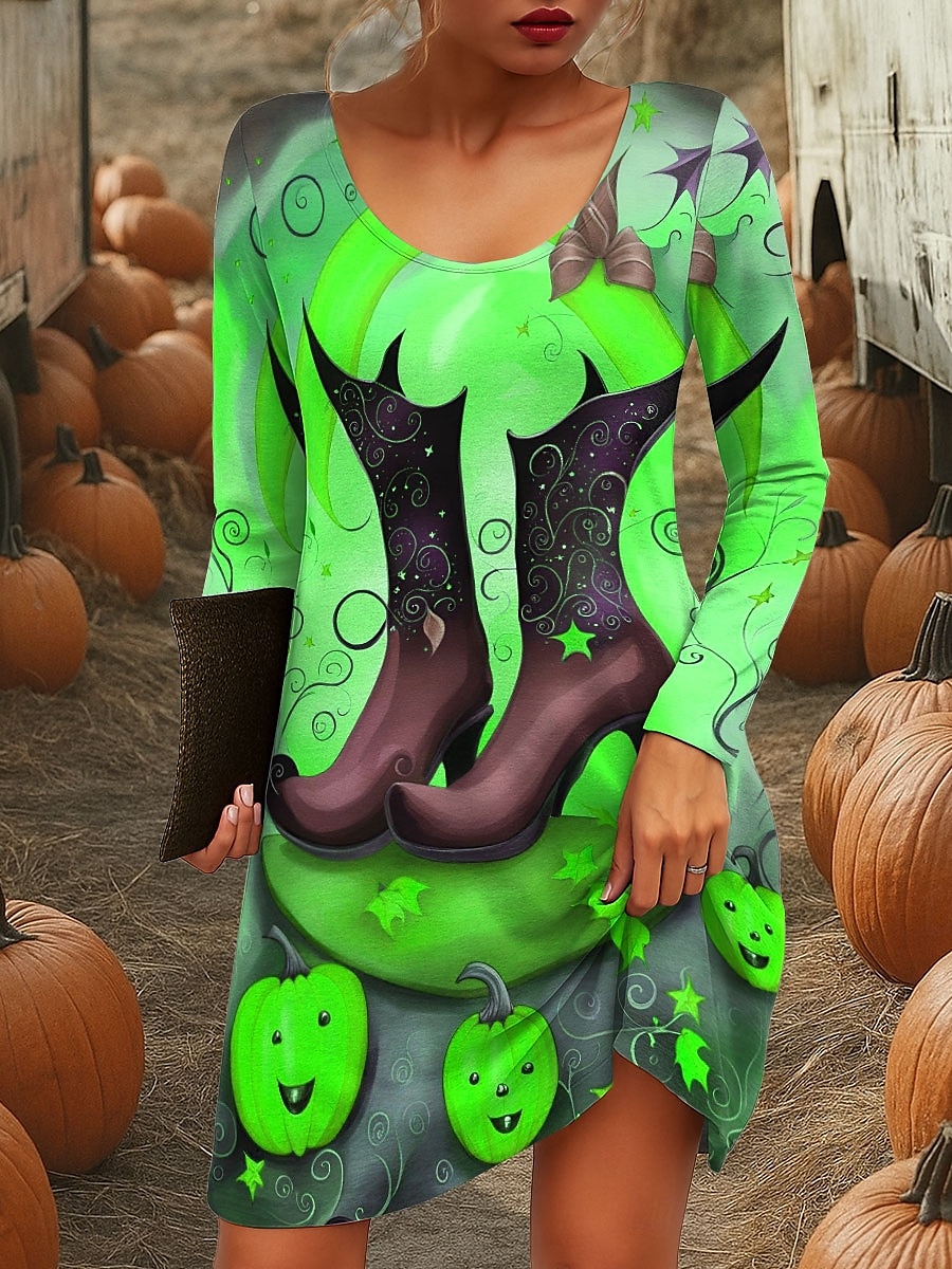 Robe Mini Femme Halloween Col Rond Manches Longues Robe T Shirt Robe Tee Robe A Ligne Robe Décontractée Quotidienne Sortie Coupe Regular Graphique Citrouille Bleu Violet Orange Vert Automne Hiver de 2025 ? $22.99 –P4