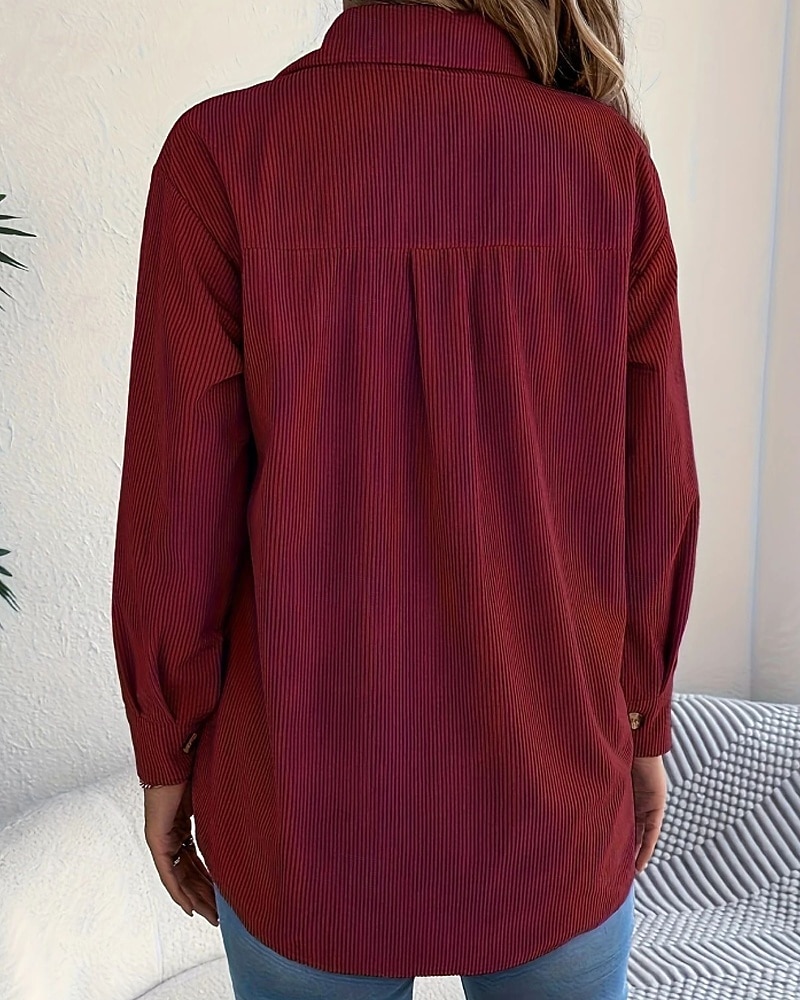 Per donna Camicia Blusa con texture Blusa Semplice Moderno Casual Manica Lunga Colletto a Camicia Top Regolari Quotidiano Uscire Tasca Bottoni Nero Vino Cachi Autunno del 2025 a $26.99 –P17