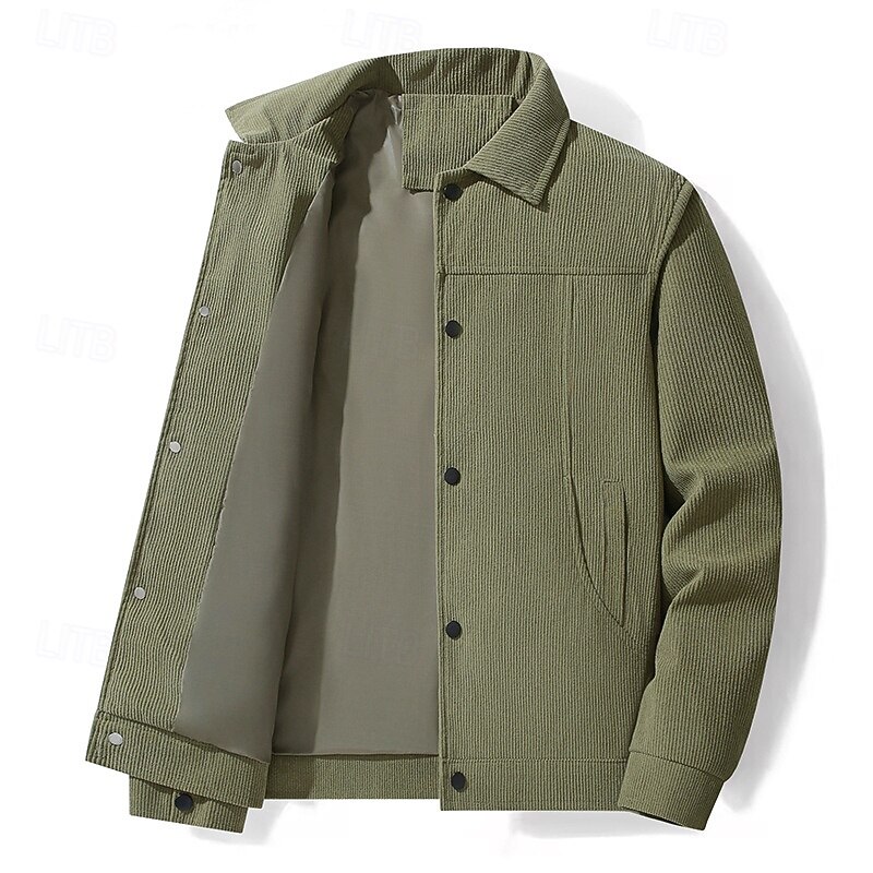Per uomo Giacca Leggera Giacca in Velluto a Coste Giacca Casual Vacanza Quotidiano Caldo Tasca Primavera Autunno Semplice Moda Classico Bavero Regolare Nero Cachi Verde militare Beige Giacca del 2025 a $37.99 –P12