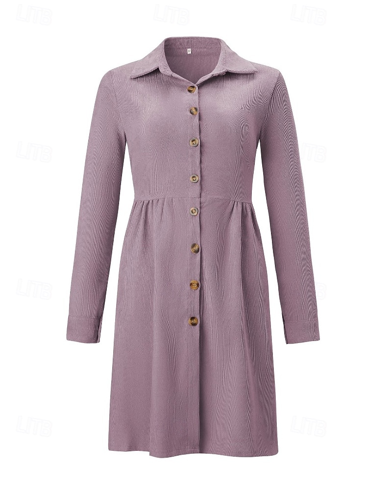 Pentru femei Rochie Mini Rochii Tip Cămașă Clasic Modern În aer liber Vacanță Sfârșit de săptămână Fit regulat Simplu Manșon Lung Guler Cămașă Negru Albastru piscină Mov Kaki Toamnă 2025 - $22.99 –P15