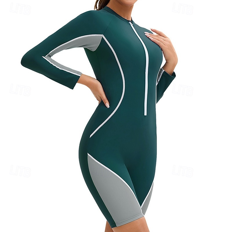 Femmes Maillot de bain Maillot Anti UV Protection Solaire UV UPF50+ manche longue Maillot de Bain Zip Up Natation Surf Patchwork Été Printemps Automne de 2025 ? $27.99 –P15
