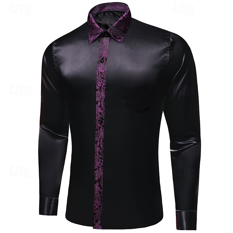 Per uomo Camicia Come la seta Camicia in raso Camicia casual Camicia con Bottoni Camicia da Ballo Semplice Formale Matrimonio Nero Manica Lunga Bavero Primavera & Autunno Tutte le stagioni del 2025 a $23.99 –P1