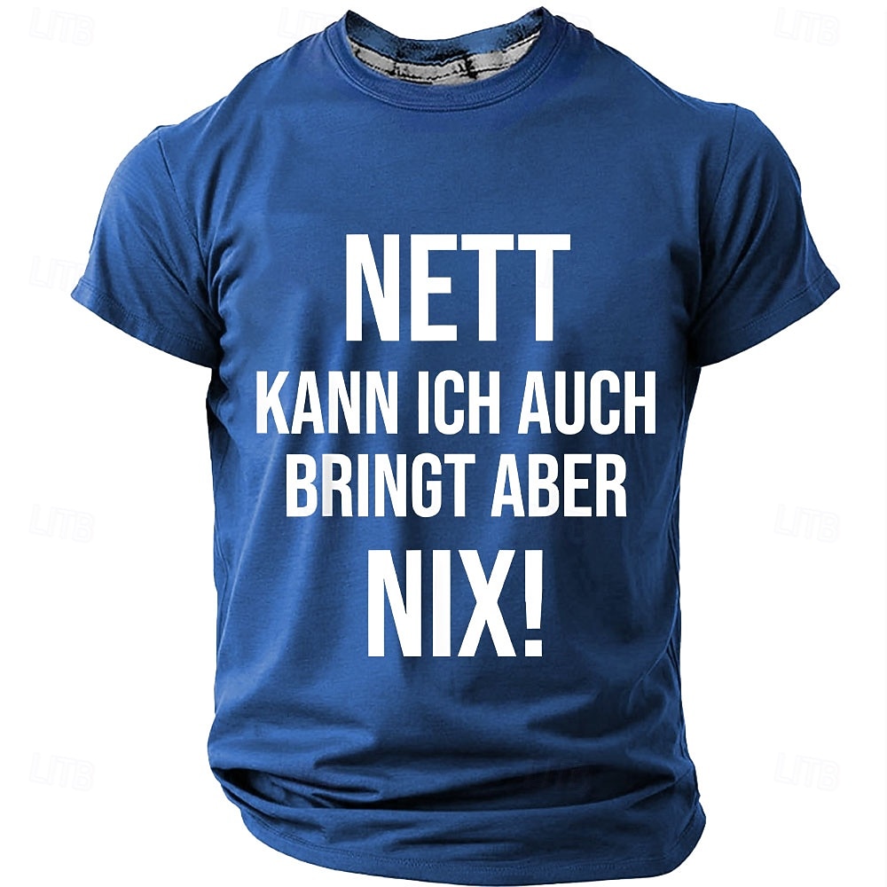 Herren T-Shirt „Nett kann ich auch, bringt aber nix“ mit kurzen Ärmeln, 3D-Druck, Rundhalsausschnitt, modisch, für den Alltag, Straße, Alltag, Schwarz, Rot, Blau, Sommer, Frühling, Kleidung 2025 - $17.99 –P4