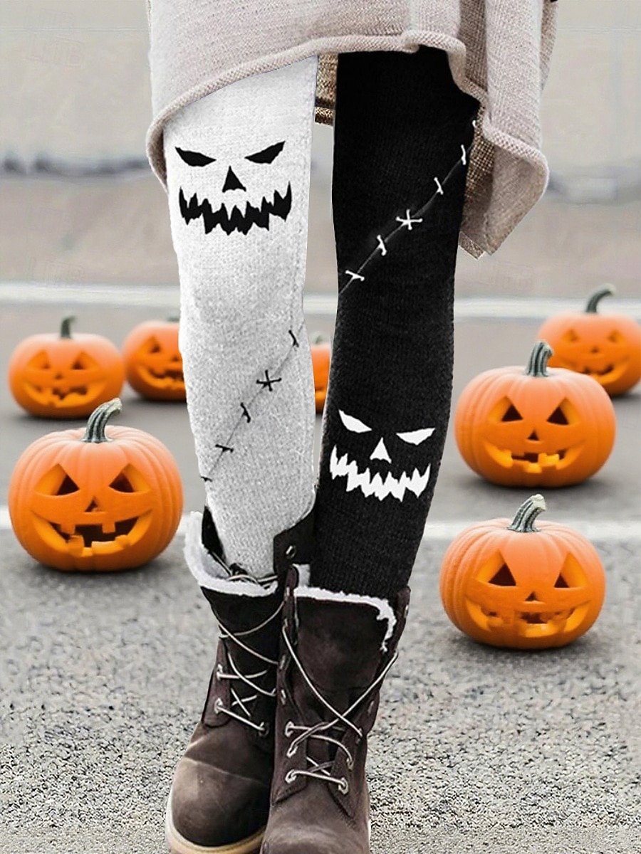 Dam Byxor Damasker Mysiga leggings Streetwear Ledigt Fullängd Hög midjaPantsHalloween Pumpa Elastisk midja Mönster Mateial som andas Bekväm Elastisk Semester Gata Dagliga kläder Vit Purpur Orange 2025 - $23.99 –P1