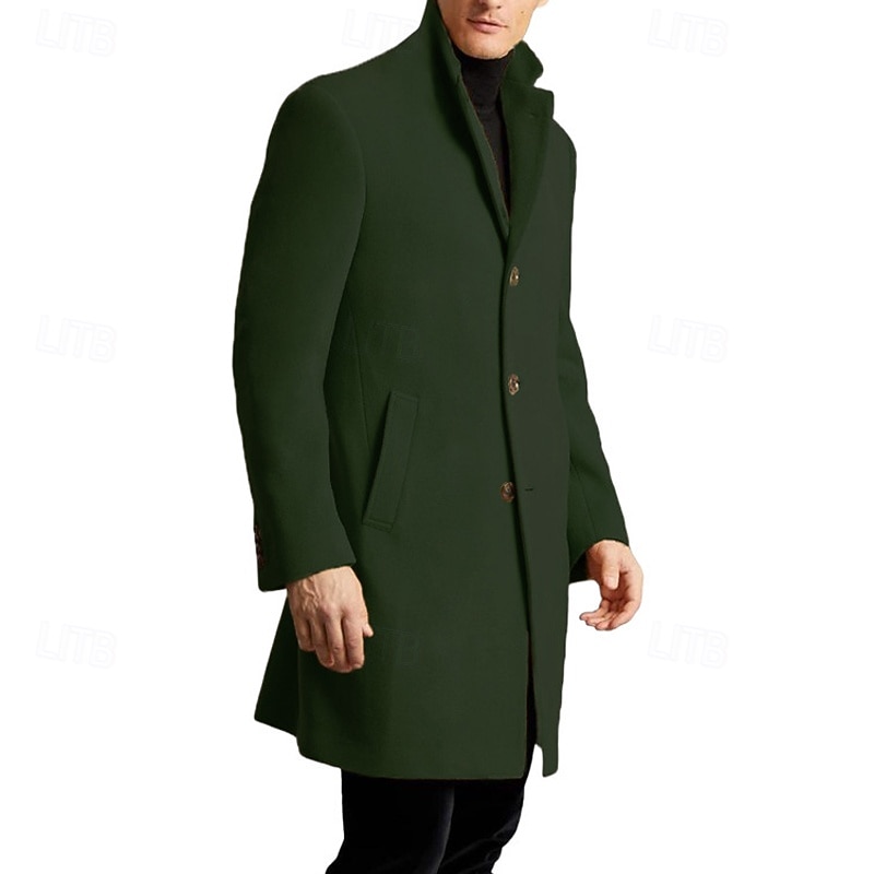 Herren Mantel Trenchcoat Langer Trenchcoat Urlaub Täglich Herbst Winter Polyester Winddicht Warm Oberbekleidung Bekleidung Mode Klassisch Einfach Tasche Revers Einreihig 2025 - $44.99 –P4