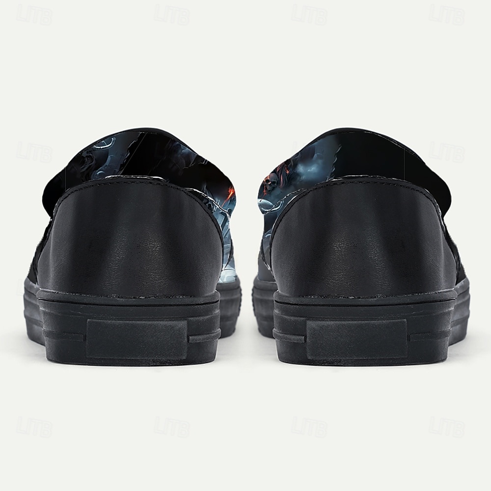 herrslip-on med halloween-dödskalletryck – kusliga, avslappnade loafers för fester, festivaler och vardagsbruk 2025 - $42.99 –P6