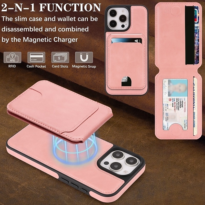 телефон Кейс для Назначение iPhone 17 Pro Max 17 Air i16 15 14 Pro Max Plus 16e 13 Pro Max Кейс на заднюю панель Магнитный Откидная подножка Разъем для карты Ретро ТПУ Кожа PU 2026 - $18.99 –P6