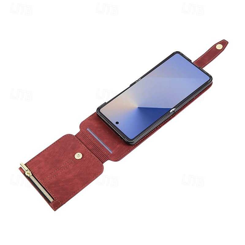 טלפון מגן עבור סמסונג גלקסי Z Flip 7 Z Flip 6 Z Flip 5 Z Flip 4 מארז כרטיס ארנק עם שרוך חריץ לכרטיס עמיד בזעזועים TPU עור PU 2025 - $18.99 –P2