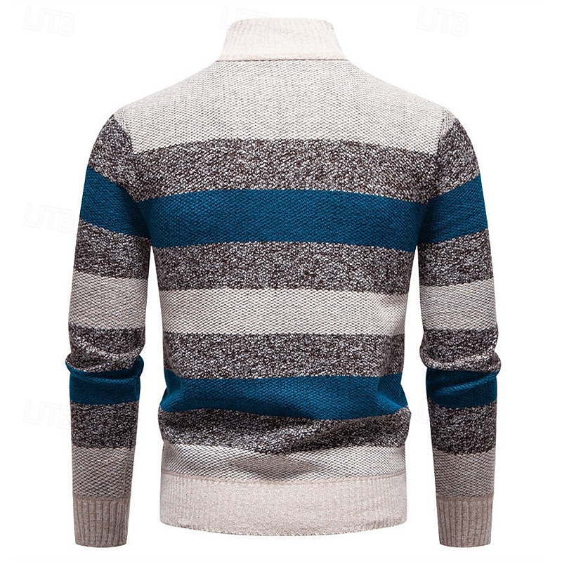 Men's Pullover Sweater Jumper Knit Sweater Ribbed Knit Regular Tops Knitted Stripe Quarter Zip Fashion Basic Vacation Daily Wear Clothing Apparel Fall Winter Navy Blue Green S M L 2025 - $26.99 –P9