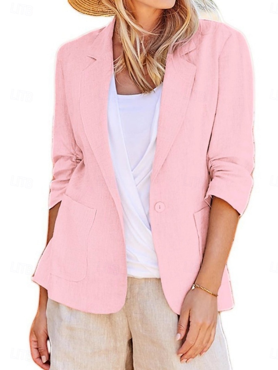Damen Blazer Bequem Atmungsaktiv Tasche Knöpfe Mode Täglich Einfach Outdoor Lässig Täglich Einreihig Regulär Revers Normale Passform Langarm Oberbekleidung Schwarz Weiß Rosa Frühling Herbst 2025 - $22.99 –P6