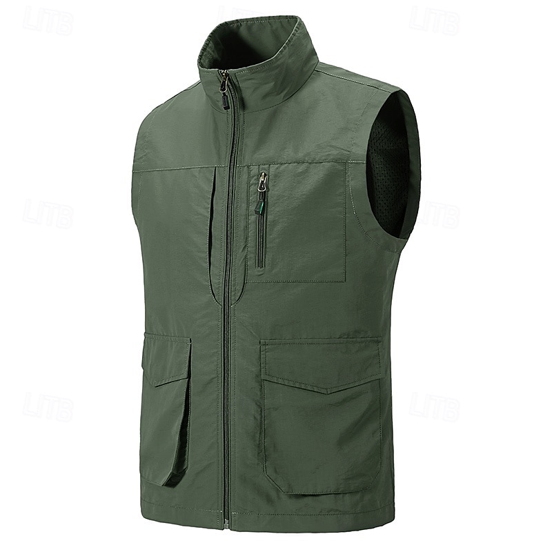 Men's Gilet Outdoor Vacation Daily Wear Going out Fashion Basic Fall & Winter Zipper Pocket Polyester Warm Plain Zipper Turndown Regular Fit Black Khaki Army Green Dark Blue Vest 2025 - $47.99 –P4