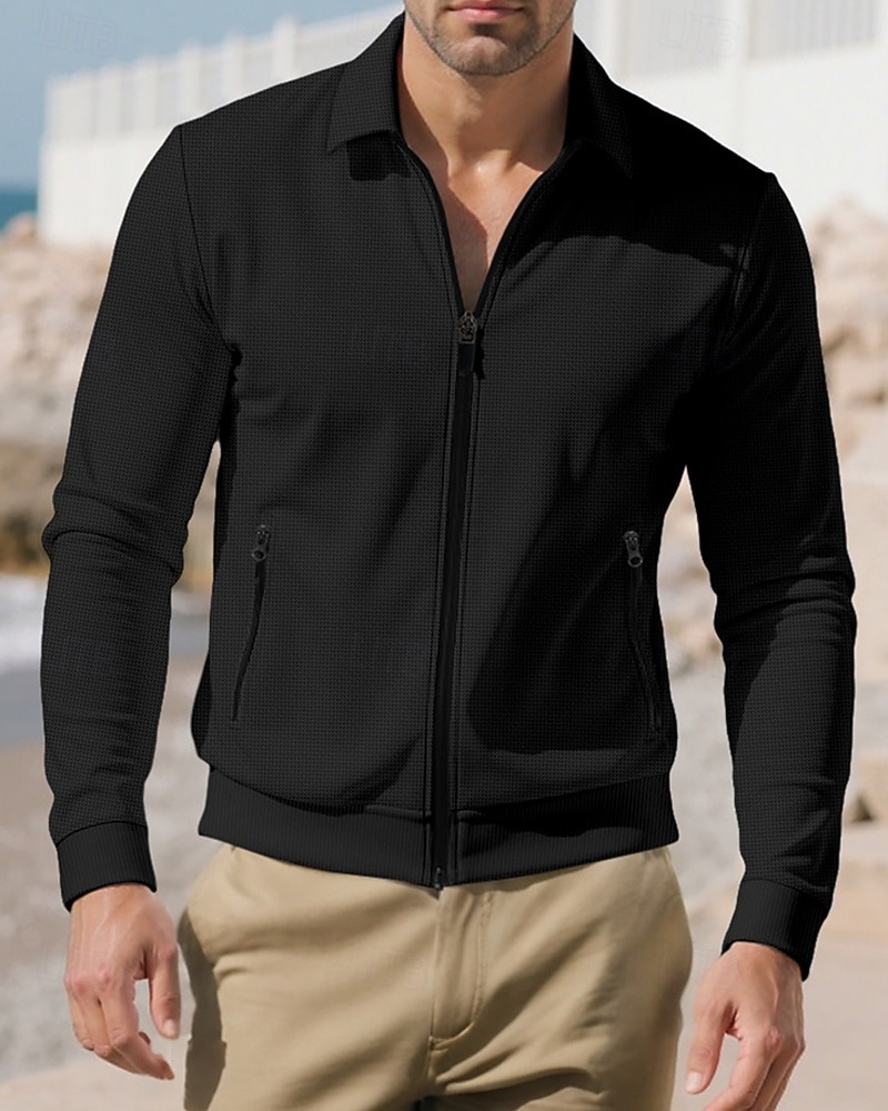 Homens jaqueta leve Jaqueta Waffle Jaqueta casual Férias Diário Respirável Bolsos Primavera Outono Tecido Moda Clássico Lapela Padrão Preto Branco Azul Royal cáqui Cinzento Casaco de 2026 por $21.99 –P10