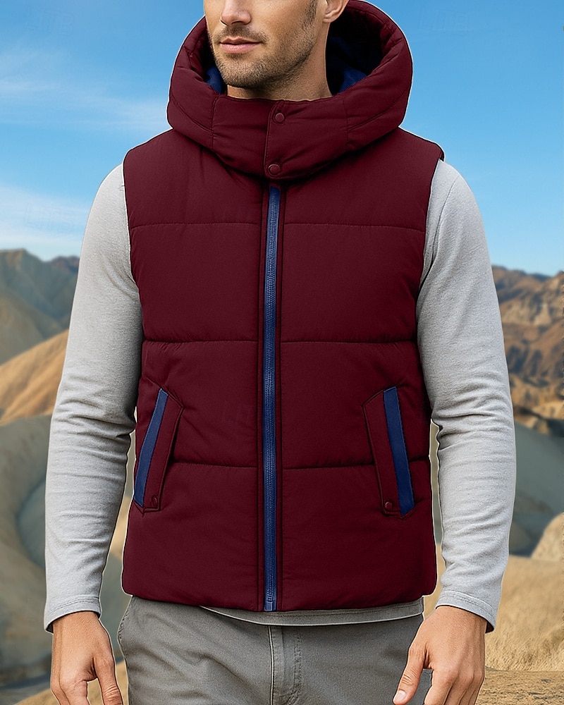Per uomo Gilet imbottito Gilet termico Senza Maniche Gilet Esterno Calore Termico Inverno Cerniera Poliestere Nero Rosso Blu Reale Caccia Pesca Arrampicata del 2025 a $46.99 –P7