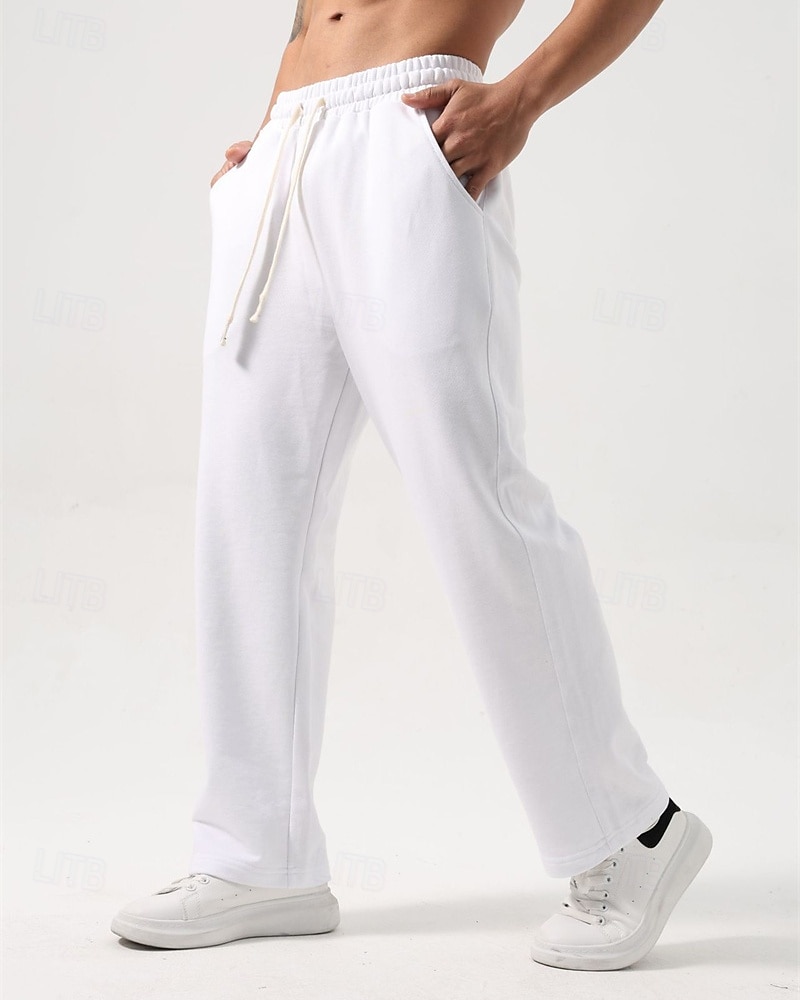 Men's Sweatpants Trousers Straight Leg Sweatpants Drawstring Pocket Elastic Waist Plain Comfort Sports Outdoor Daily Fashion Casual Black White Micro-elastic 2026 - $21.99 –P1
