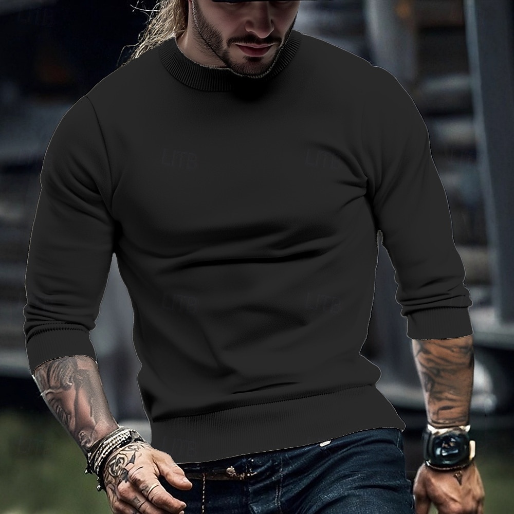Voor heren Trui Gebreide trui Geribd breien Normale tops Gebreid Effen Hoge nek Modieus Basic Vakantie Alledaagse kleding Kleding Herfst Winter Rood Marineblauw S M L 2026 - $26.99 –P5