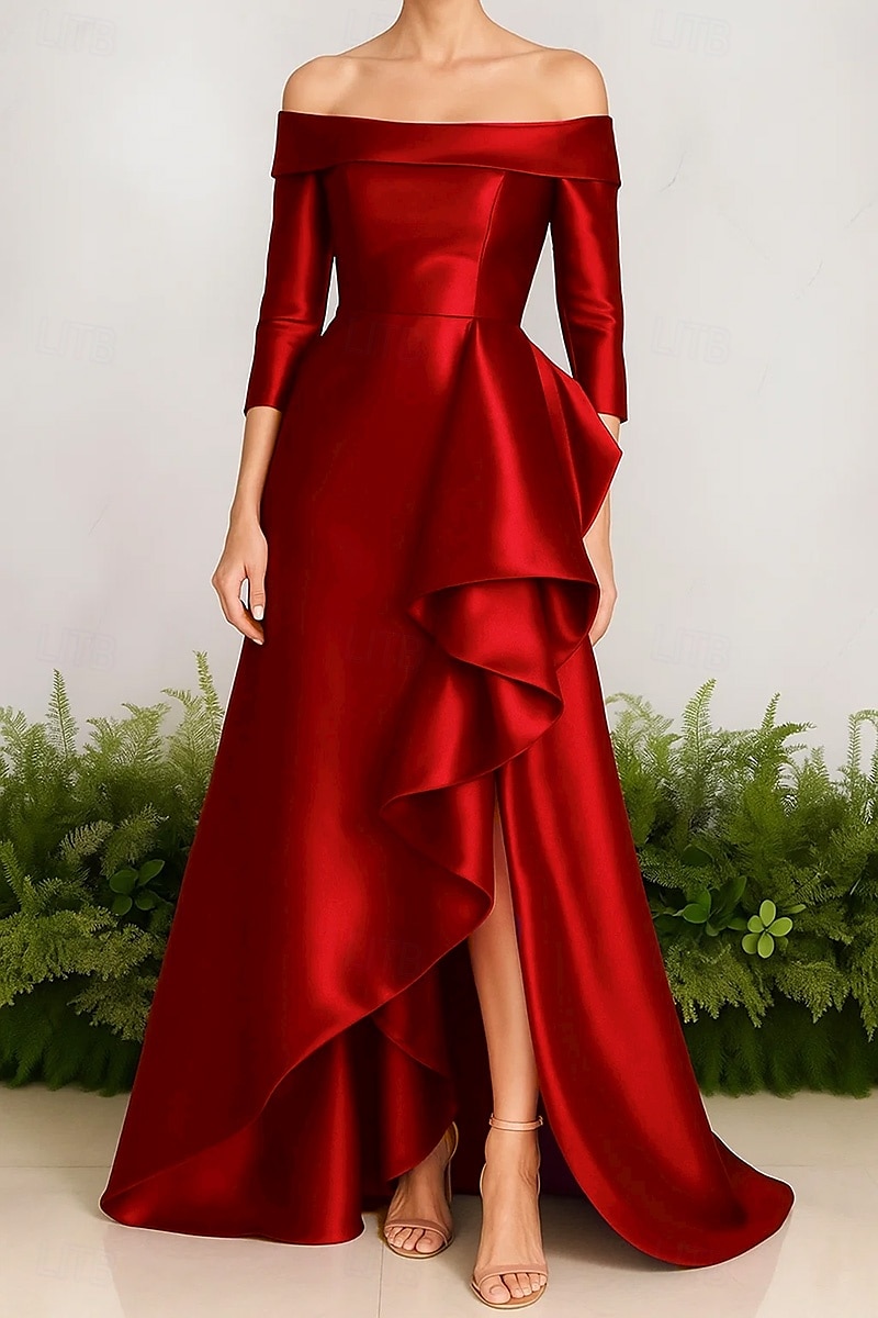 Linea ad A Abito da Sera Elegante Vestito Formale Matrimonio Strascico a Terra Senza Maniche Senza Spalle Nylon con Pieghe Volant 2025 del 2025 a $143.99 –P4