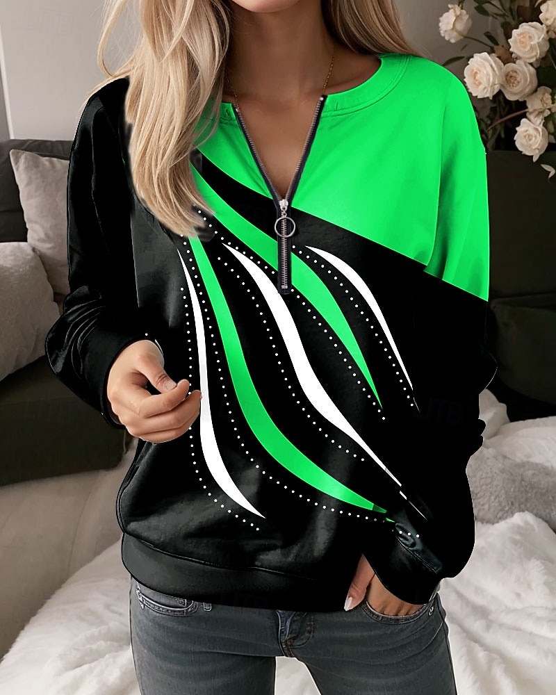 Per donna Felpa Pullover Felpe con cerniera Cerniera Stampato Grafico Geometrico Astratto Moda Casual Manica Lunga Girocollo Top Regolari Streetwear Abbigliamento Quotidiano Blu Rosso Viola Verde del 2026 a $27.99 –P5
