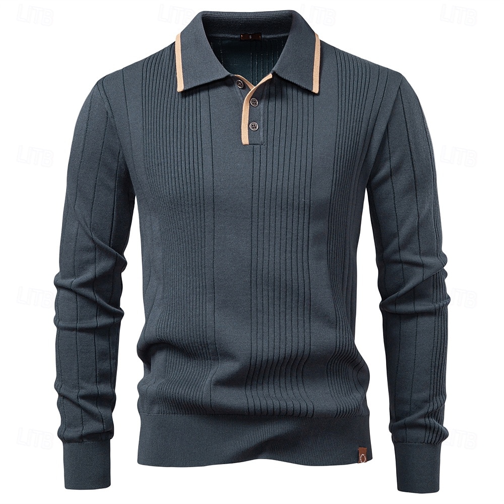 Herre Pullover genser Strikke Vanlige topper Fargeblokk Knapper Helfarge Polokrage Årgang Daglig Skole Hjem Klær Vår Høst Blå Brun S M L 2025 - $32.99 –P1