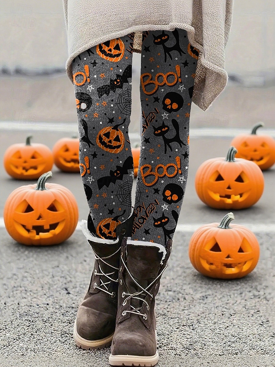 Dámské Kalhoty Legíny Šik ven Na běžné nošení Plná délka Vysoký pasPantsHalloween Dýně Netopýr Elastický pas Tisk Prodyšnost Pohodlné Elastické Dovolená ulice Denní nošení Šedá Léto Jaro Podzim Běžný 2025 - $23.99 –P1