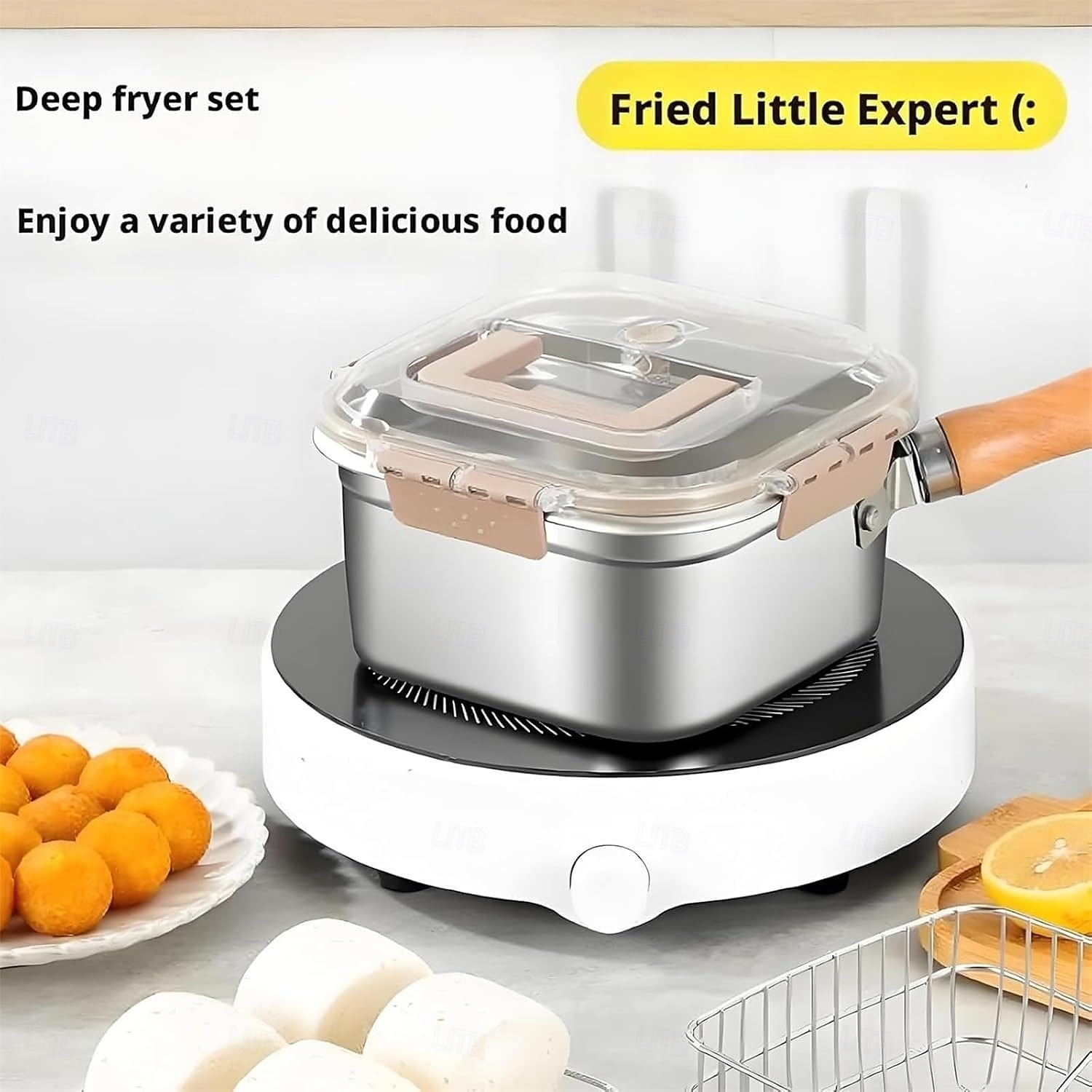 Padella quadrata in acciaio inox da 4 pezzi con cestello, friggitrice compatta quadrata multiuso con manico staccabile &design di scarico facile adatto a contenitori per la conservazione della del 2025 a $33.99 –P7