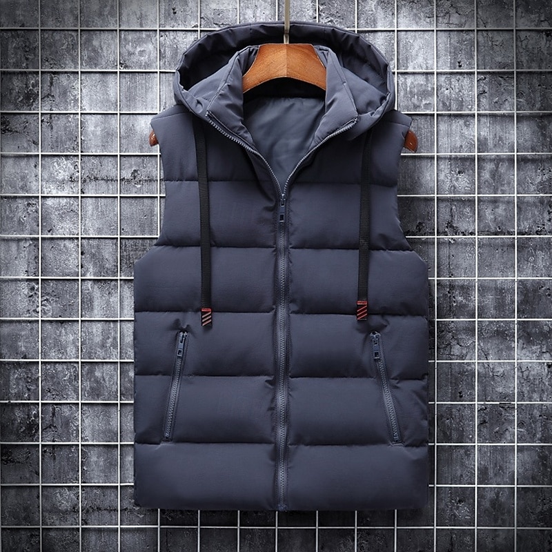 Pánské Puffer Vesta Kamizelka Vesta Dovolená Denní Rande Módní Na běžné nošení Zima Kapsy Polyester Zahřívací Pohodlné Pevná barva Zip Kapuce Běžný Černá Vodní modrá Tmavě šedá Béžová Vesta 2025 - $36.99 –P13