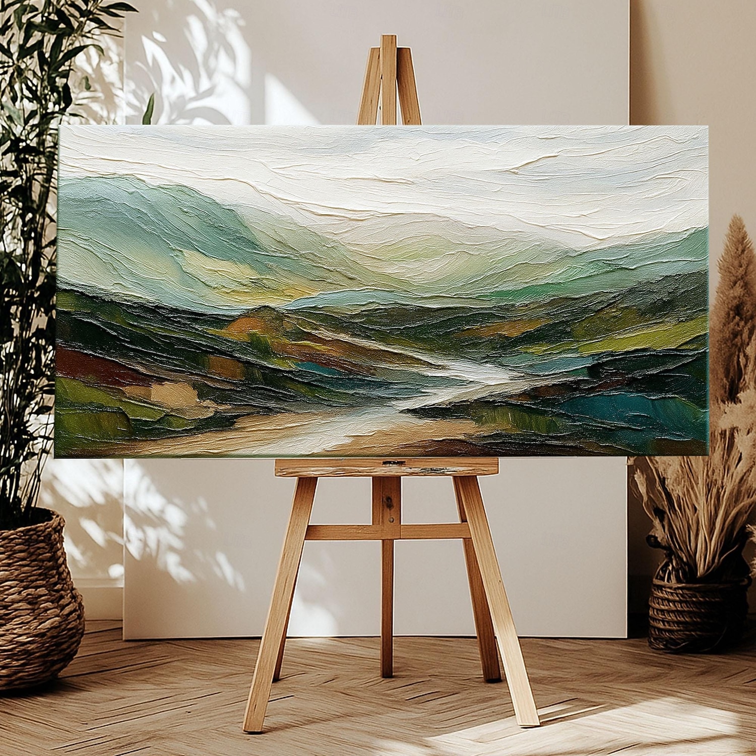 Pintura a óleo original de montanha sobre tela 3D, arte verde, pintura minimalista de paisagem, textura abstrata, arte de parede verde, decoração de parede grande de 2026 por $36.99 –P8